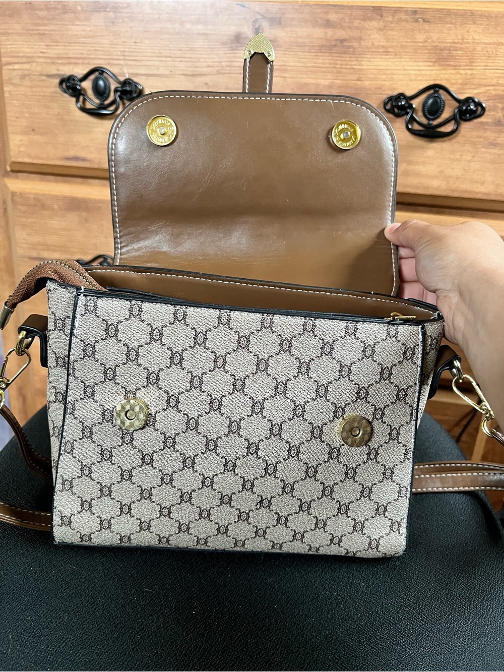 SHEIN Beige Patterned Top-Handle Satchel with Brown Trim - Picture 2 of 9